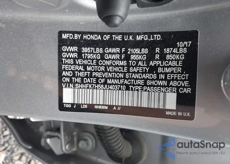 2018 Honda Civic Ex from USA, damaged, VIN SHHFK7H58JU403710